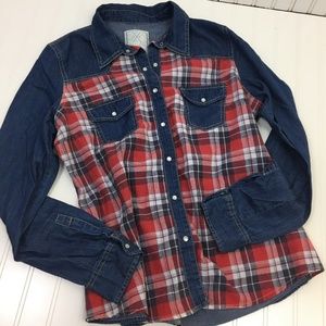 Angel Kiss Denim Shirt Red Plaid